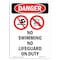 Signmission Safety Sign, OSHA Danger, 5" Height, No Swimming No Lifeguard, Portrait OS-DS-D-35-V-1711 - alternate 1